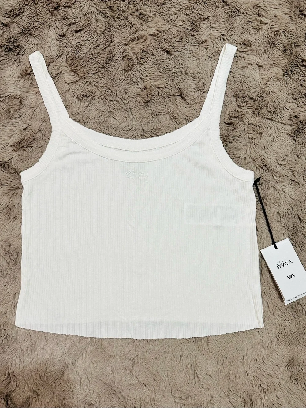 RVCA WEST SIDE WHITE RIBBED CROP LOGO TANK TOP XL NWT STREETWEAR - Picture 2 of 11